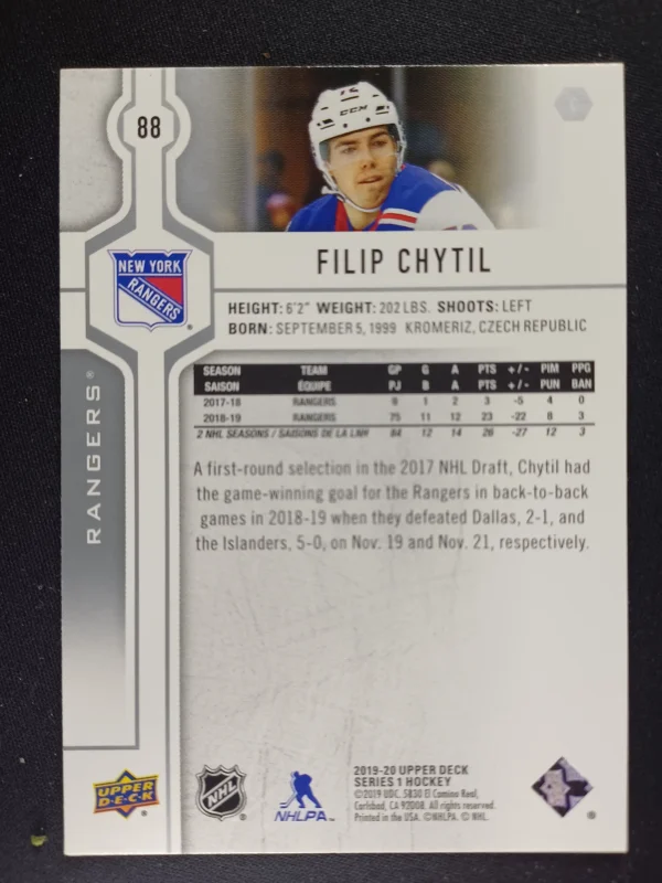 2019/2020 Upper Deck Series 1 Base 88 Filip Chytil - Image 2