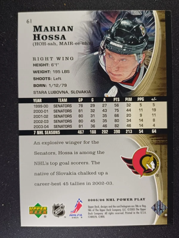 2005/2006 Upper Deck NHL Power Play Base 61 Marian Hossa - Image 2