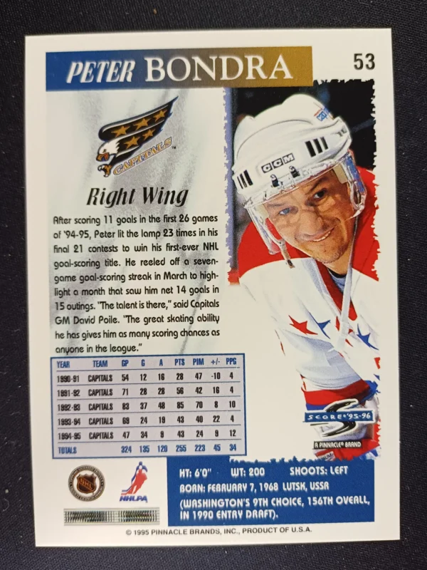 1995/1996 Pinnacle Score Base 53 Peter Bondra - Image 2