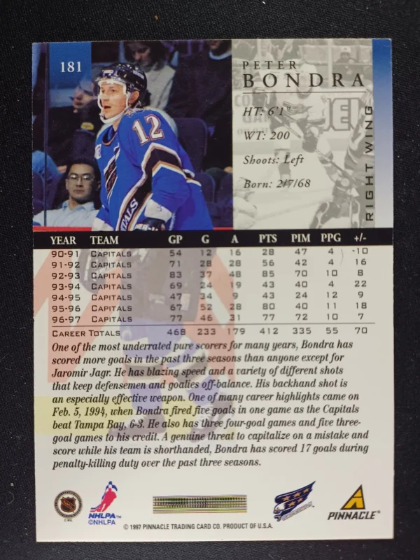 1997/1998 Pinnacle Base 181 Peter Bondra - Image 2