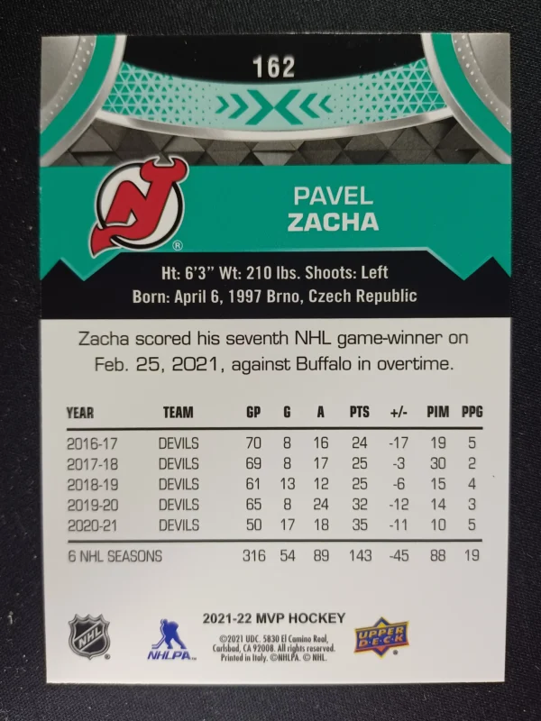 2021/2022 Upper Deck MVP Base 162 Pavel Zacha - Image 2