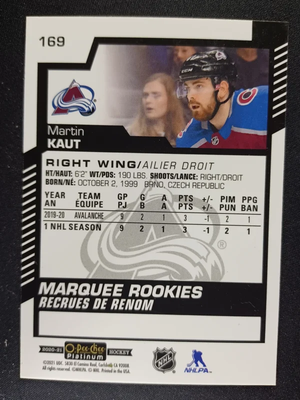 2020/2021 Upper Deck OPC Platinum Marquee Rookie 169 Martin Kaut - Image 2