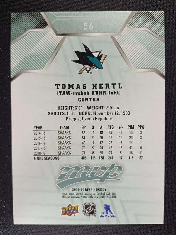 2019/2020 Upper Deck MVP Base 56 Tomas Hertl - Image 2