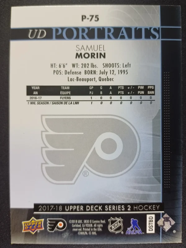 2017/2018 Upper Deck Series 2 Portraits P-75 Samuel Morin Inzert - Image 2