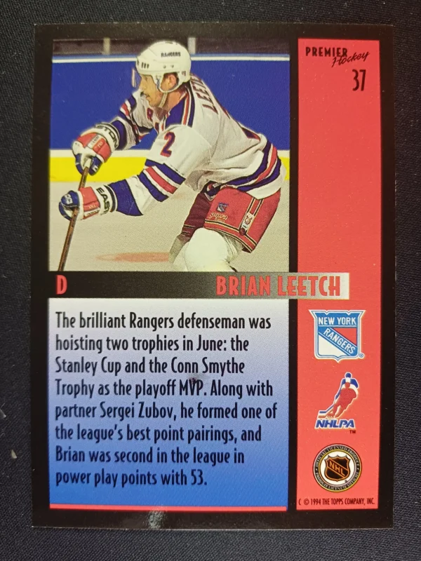 1994/1995 Topps Premier Base 37 Brian Leetch - Image 2