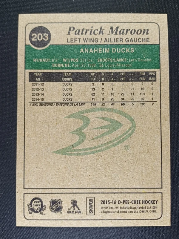 2015/2016 Upper Deck O-Pee-Chee Retro 203 Patrick Maroon Paralel - Image 2