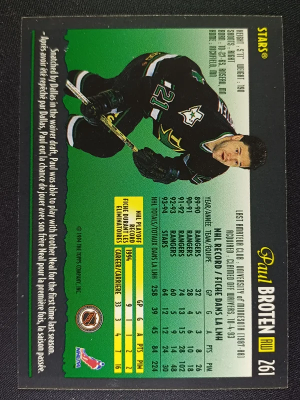 1994/1995 Topps OPC Premier Special Effects 261 Paul Broten Paralel - Image 2