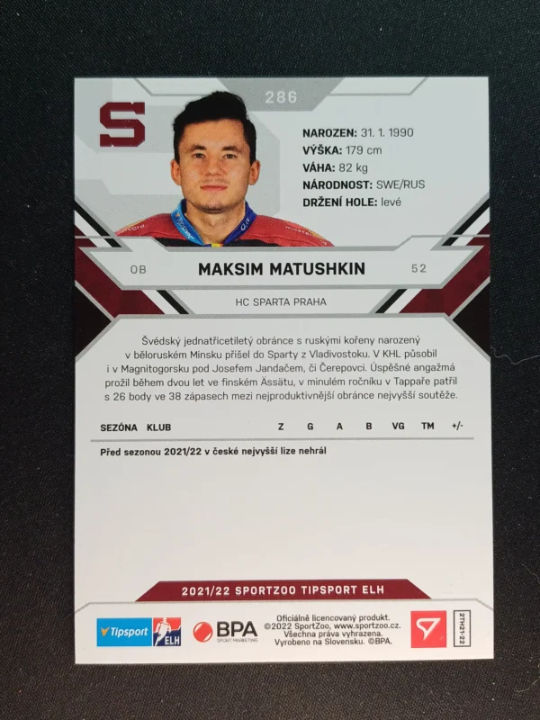 2021/2022 Sportzoo Serie 2 Base 286 Maksim Matushkin - Image 2