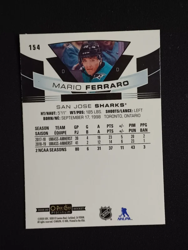 2019/2020 Upper Deck OPC Platinum Base 154 Mario Ferraro - Image 2