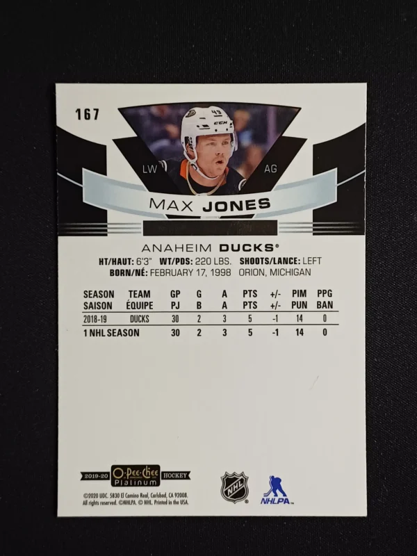 2019/2020 Upper Deck OPC Platinum Base 167 Max Jones - Image 2