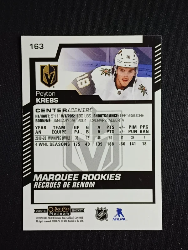 2020/2021 Upper Deck OPC Platinum Base 163 Peyton Krebs - Image 2