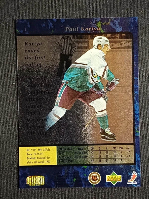 1995/1996 Upper Deck SP Base 1 Paul Kariya - Image 2