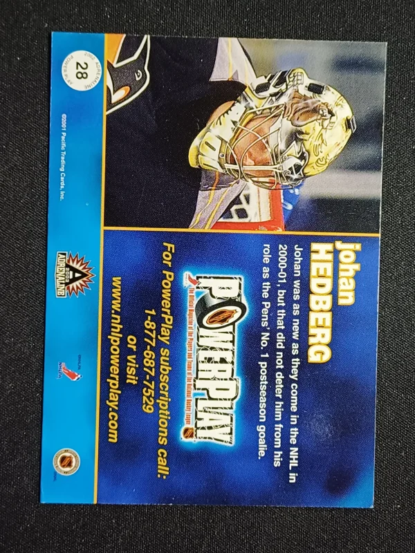 2001/2002 Pacific Adrenaline Power Play 28 Johan Hedberg Inzert - Image 2