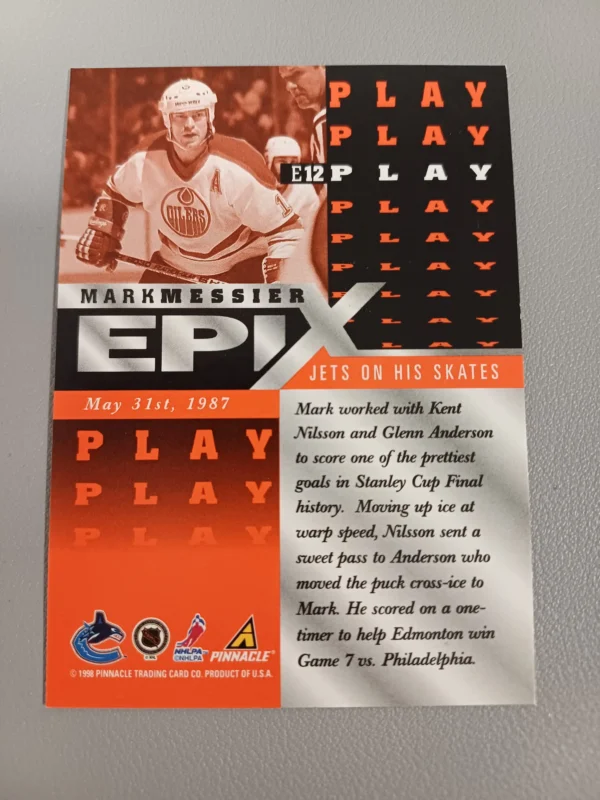 1997/1998 Pinnacle Epix Orange Play E12 Mark Messier Inzert - Image 2