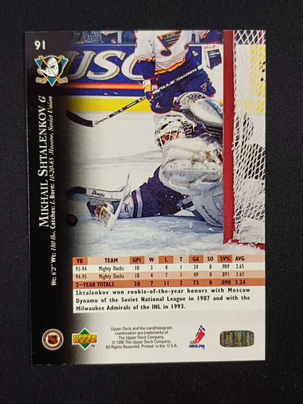 1995/1996 Upper Deck Series 1 Base 91 Mikhail Shtalenkov - Image 2