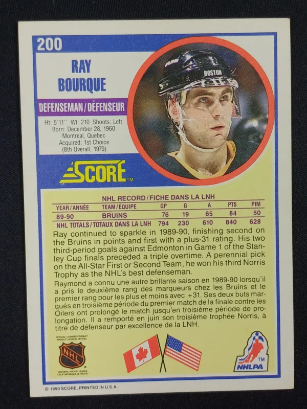 1990/1991 Score Base 200 Ray Bourque - Image 2