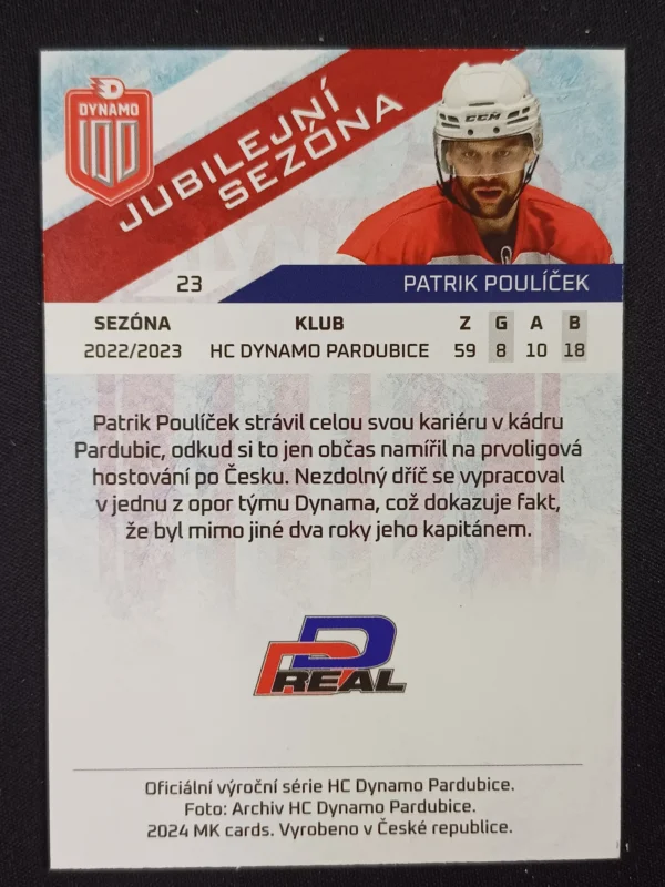 2024 Moje Kartičky Dynamo 100 Jubilejní Sezóna 23 Patrik Poulíček - Image 2