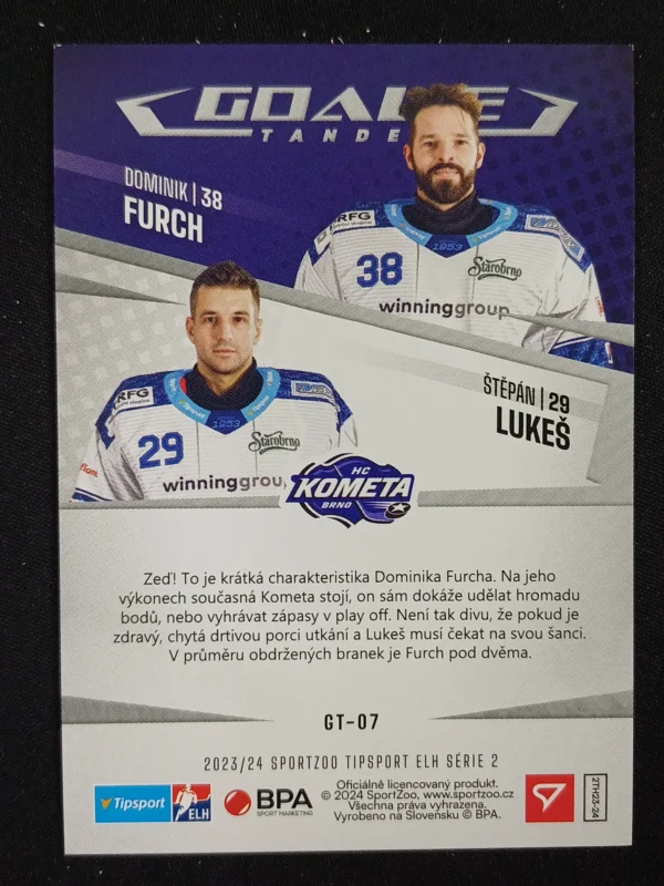 2023/2024 Sportzoo Serie 2 Goalie Tandem GT-07 Dominik Furch | Štěpán Lukeš Inzert - Image 2