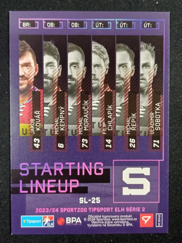 2023/2024 Sportzoo Serie 2 Starting Lineup SL-25 Jakub Kovář Inzert - Image 2