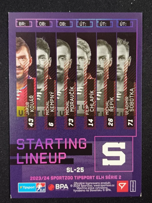 2023/2024 Sportzoo Serie 2 Starting Lineup 1st Period SL-25 Jakub Kovář Inzert /120 - Image 2