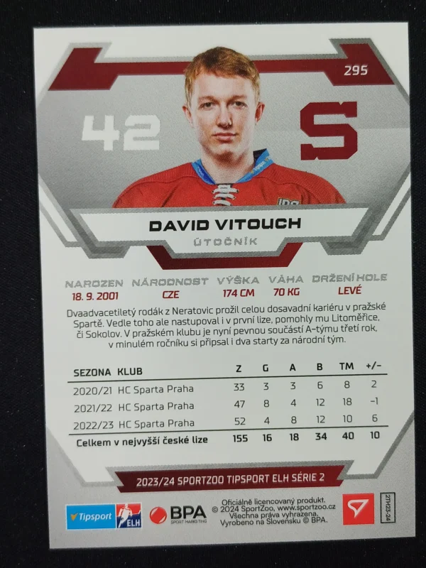 2023/2024 Sportzoo Serie 2 Base 295 David Vitrouch - Image 2