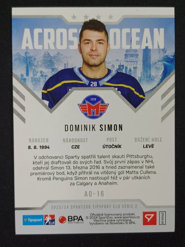 2023/2024 Sportzoo Serie 2 Across the Ocean AO-16 Dominik Simon Inzert - Image 2