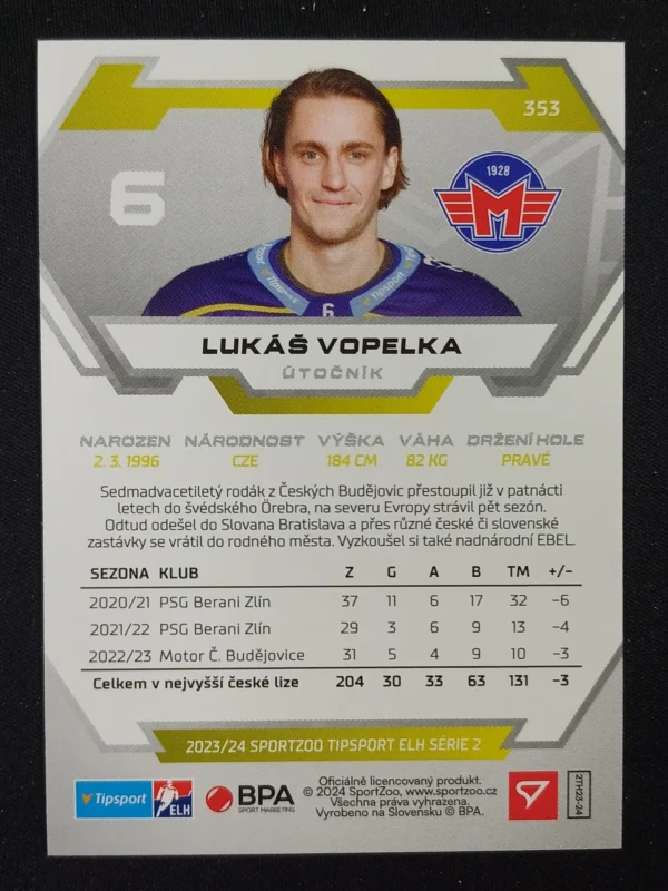 2023/2024 Sportzoo Serie 2 Base 353 Lukáš Vopelka - Image 2