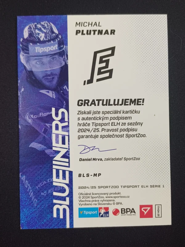 2024/2025 Sportzoo Serie 1 Blueliners AUTO BLS-MP Michal Plutnar AUTO 11/49 - Image 2