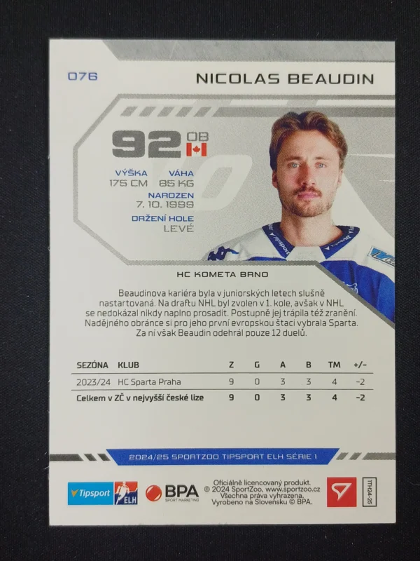 2024/2025 Sportzoo Serie 1 Puck Marks 76 Nicolas Beaudin Paralel - Image 2