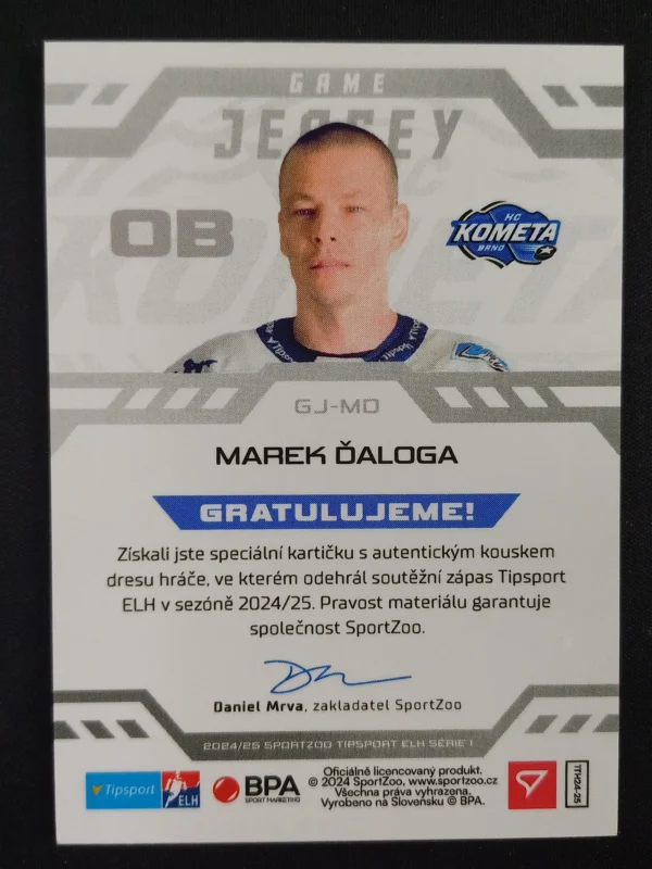 2024/2025 Sportzoo Serie 1 Game Jersey GJ-MD Marek Ďaloga Jersey 66/85 - Image 2