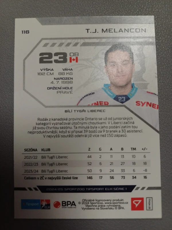 2024/2025 Sportzoo Serie 1 Puck Marks 116 TJ. Melancon Paralel - Image 2