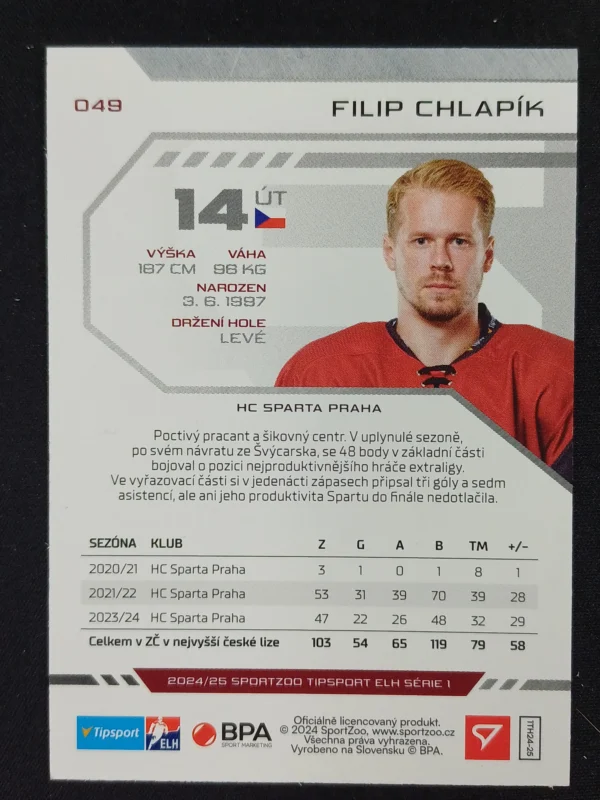 2024/2025 Sportzoo Serie 1 Purple Iceberg 49 Filip Chlapik Paralel 38/60 - Image 2