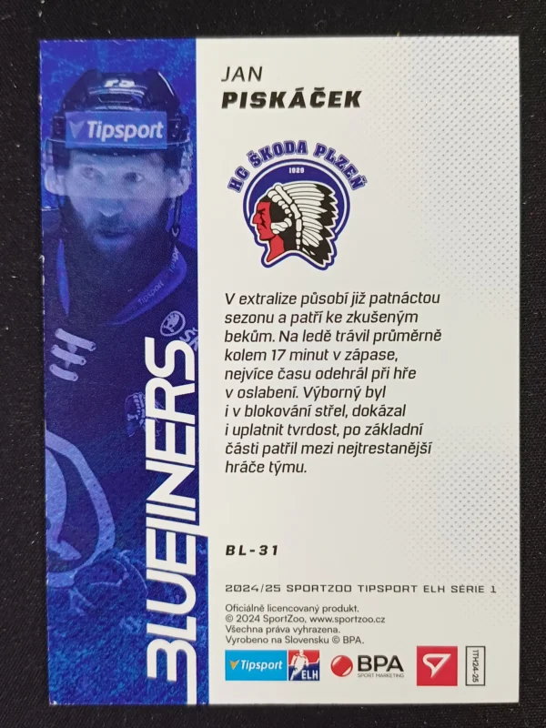 2024/2025 Sportzoo Serie 1 Blueliners Holo Ice BL-31 Jan Piskáček Inzert 35/85 - Image 2