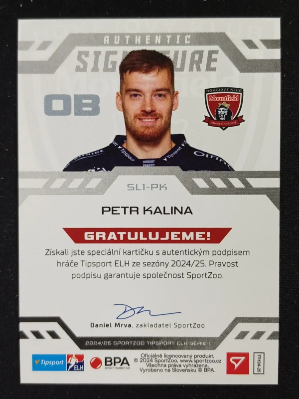 2024/2025 Sportzoo Serie 1 Authentic Signature SL1-PK Petr Kalina AUTO 63/99 - Image 2