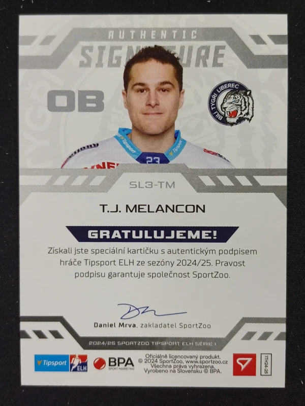 2024/2025 Sportzoo Serie 1 Authentic Signature lvl 3 SL3-TM TJ. Melancon AUTO 41/49 - Image 2