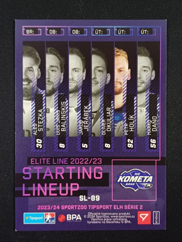 2023/2024 Sportzoo Serie 2 Starting Lineup SL-89 Petr Holík Inzert - Image 2