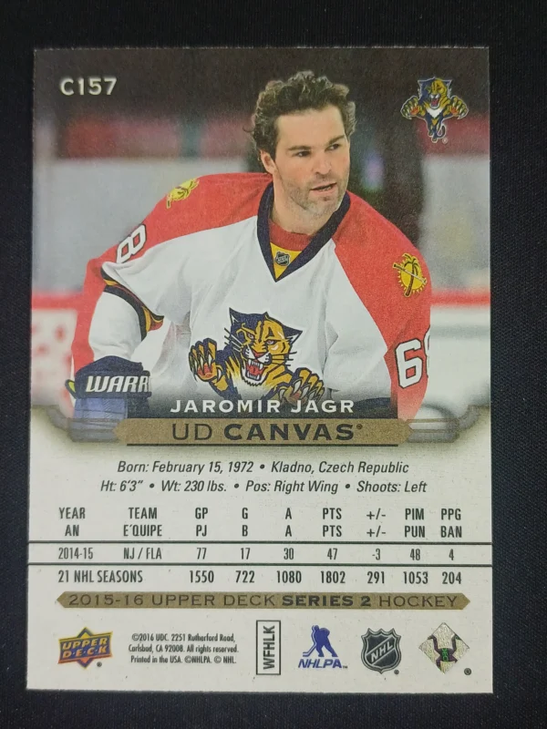 2015/2016 Upper Deck Series 2 Canvas C157 Jaromir Jagr Inzert - Image 2