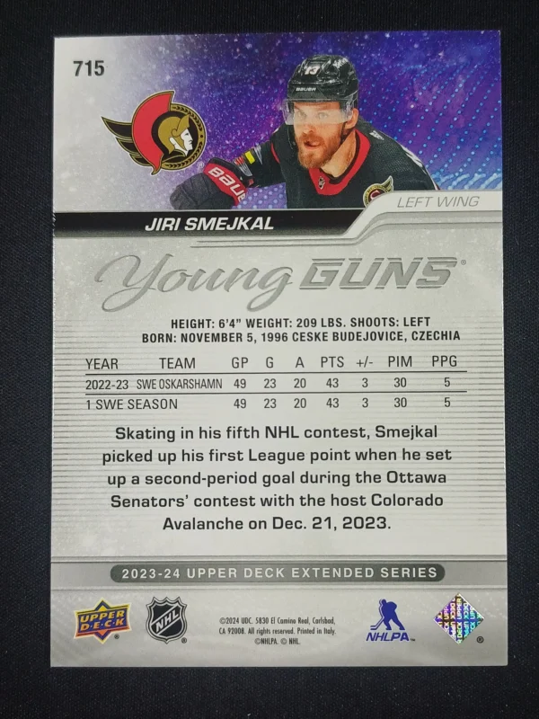 2023/2024 Upper Deck Extended Young Guns 715 Jiri Smejkal Inzert - Image 2