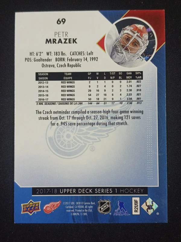 2017/2018 Upper Deck Series 1 Silver Foil 69 Petr Mrazek Paralel - Image 2