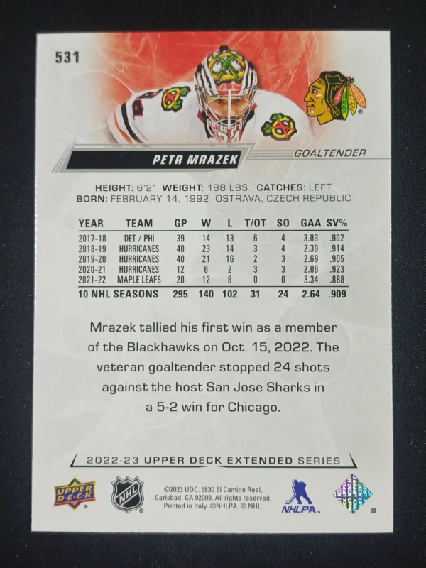 2022/2023 Upper Deck Extended Silver Foil 531 Petr Mrazek Paralel - Image 2