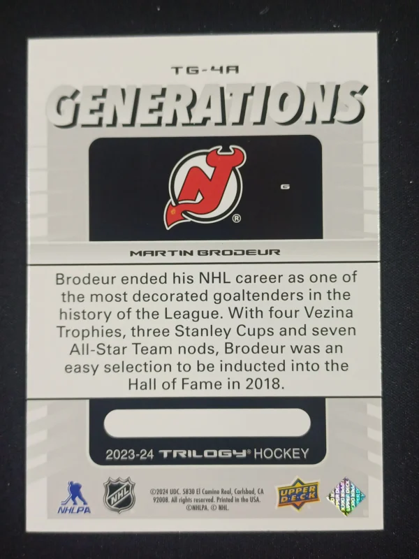 2023/2024 Upper Deck Trilogy Generations TG-4A Martin Brodeur Inzert - Image 2